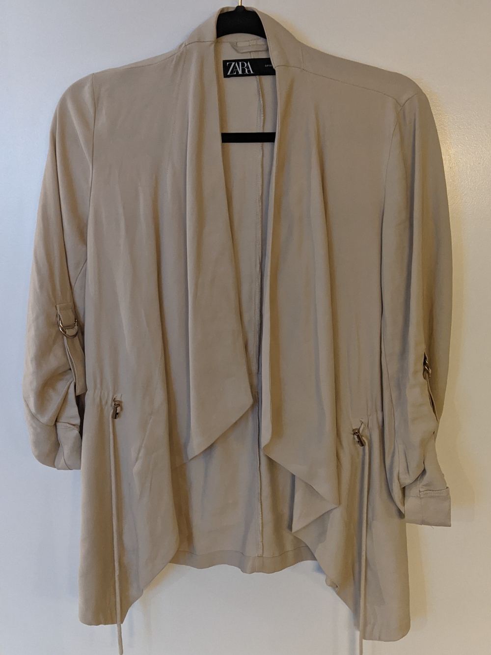 ZARA Beige Open-Front Draped Jacket